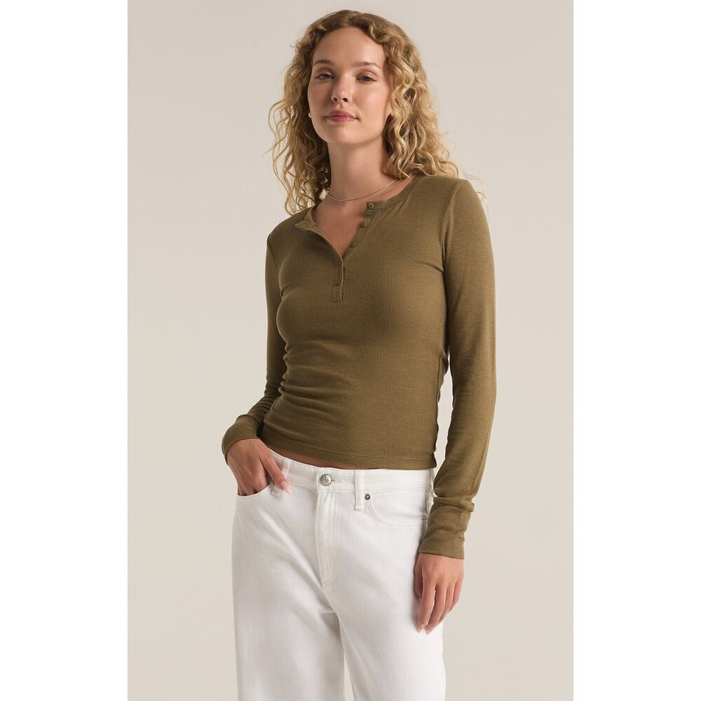 Z Supply Scarlett Rib Henley - Martini nwt size  M L